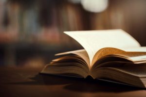 book library with open textbook